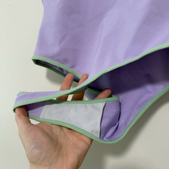 Alo Yoga Supernova Purple Thong Bodysuit Green Trim Zipper - Picture 6 of 8